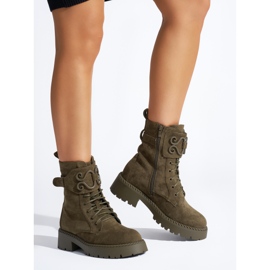 Mörkgröna mocka-arbetare med snörning 1