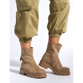 Mörkbeige ankelstövlar för kvinnor med dekorativ dragkedja 1