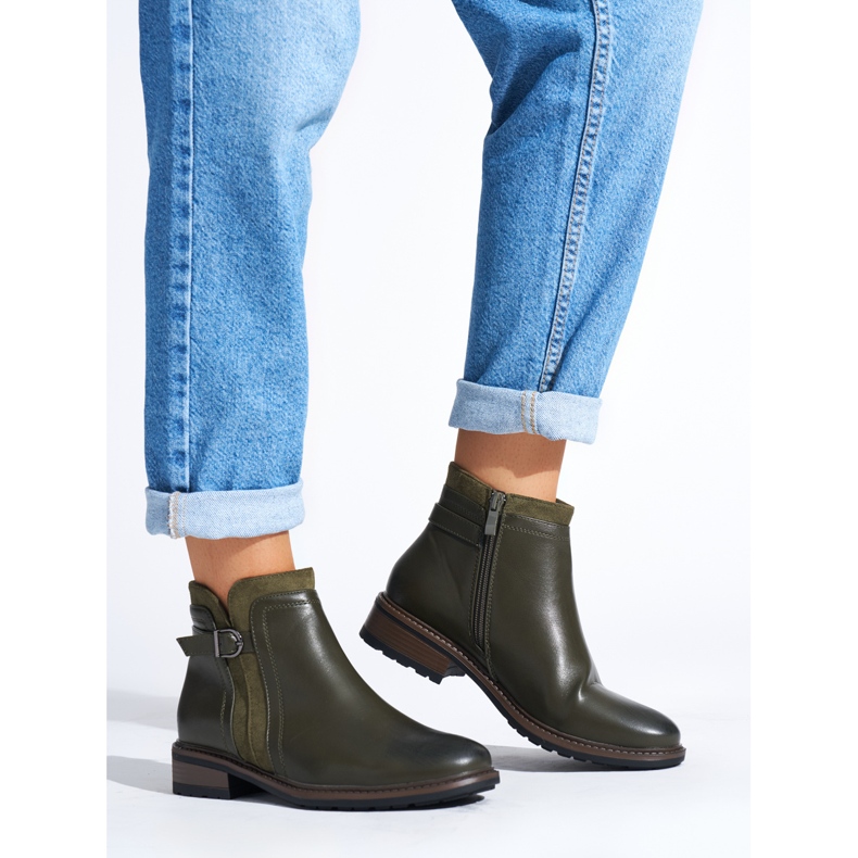 Gröna damstövlar med låg klack 1