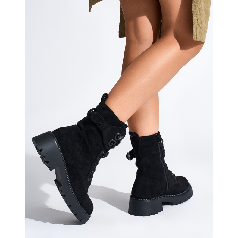 Svarta arbetarstövlar i mocka för kvinnor 1