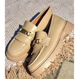 PH2 Eko-lädermockasiner för kvinnor med gulddekoration, Beige Zanita 1