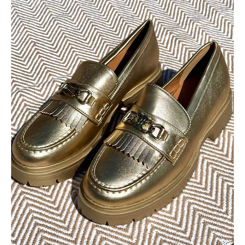 PH2 Eko-lädermockasiner för kvinnor med gulddekor Zanita gyllene 1