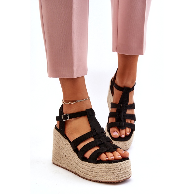 Kvinnors sandaler Espadrilles för kil med svart flätning 1