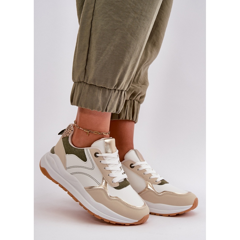 Platformsneakers för kvinnor gjorda av ekologiskt läder, beige och grön Issatta 2