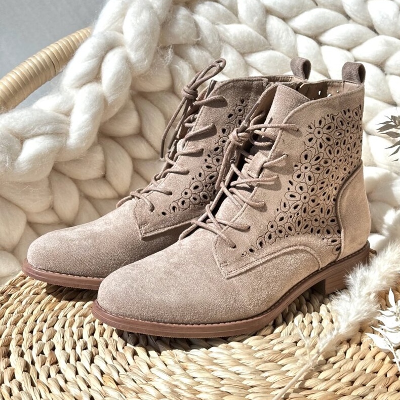 S.barski HY66-136 Ankelboots för kvinnor med mönster, ljusbeige 1