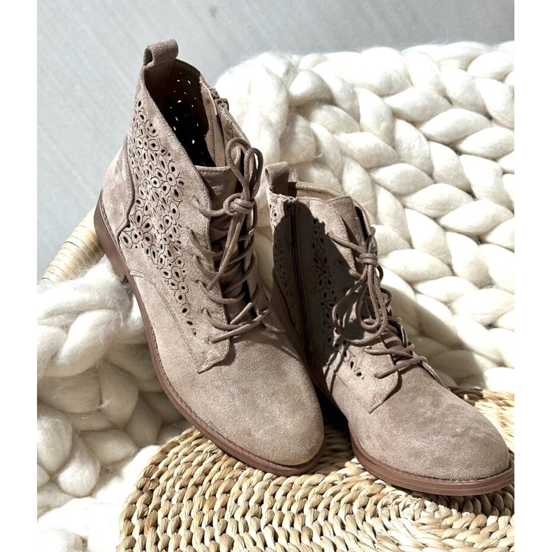 S.barski HY66-136 Ankelboots för kvinnor med mönster, ljusbeige 2