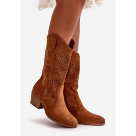 Genombrutna cowboystövlar för kvinnor med Camel Iceda höga klackar brun 1