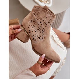 Genombrutna cowboystövlar på hög klack, fästs med dragkedja, Beige Vosilara 2