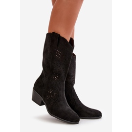 Genombrutna cowboystövlar för kvinnor med höga klackar, svart Iceda 1