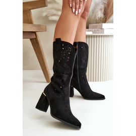 Genombrutna stövlar för kvinnor på hög klack med spetsiga tår, Ekomocka Svart Neithra 2