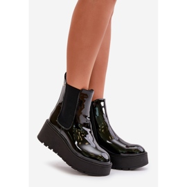 Patent damstövlar på plattform och kilisolerade svarta Wloedia 1