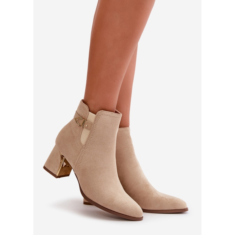 Kvinnors ankelstövlar på hög klack, fäst med dragkedja, Eco Mocka Ljus Beige Bonucci 1