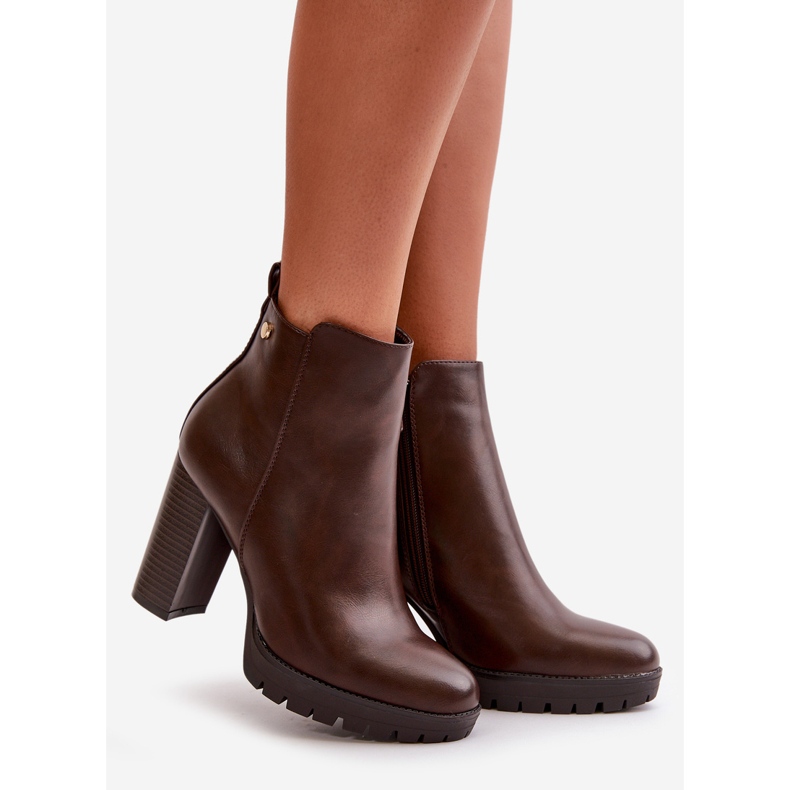 Isolerade damstövlar på hög klack, fästa med dragkedja, mörkbrun Bioria 1