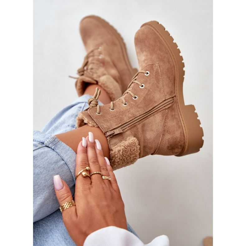 Isolerade arbetsstövlar för kvinnor med dragkedja, brun Mivael beige 2