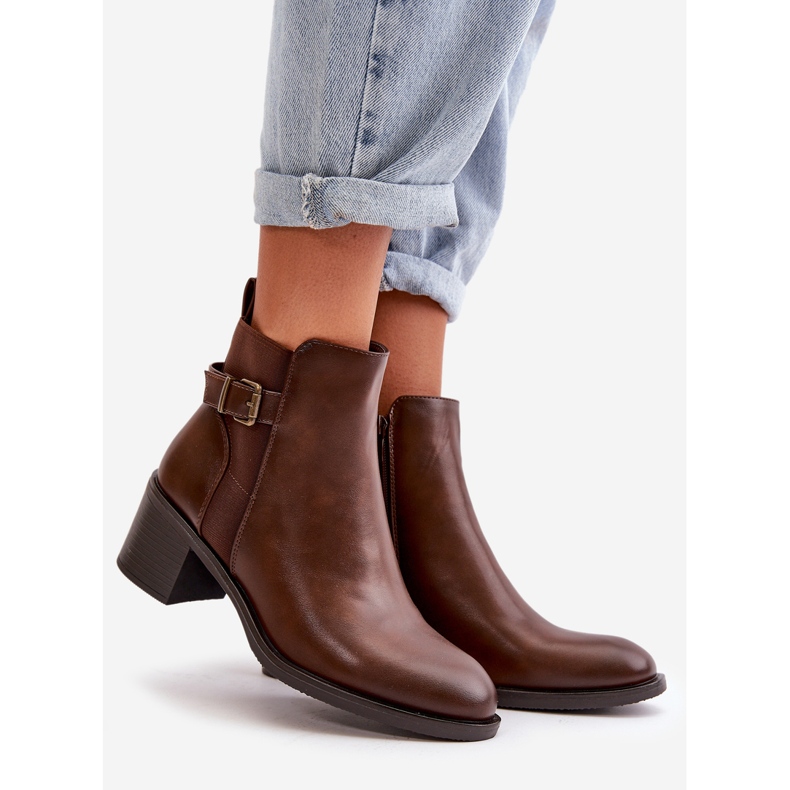 Isolerade damstövlar på hög klack med spänne, brun Nevillra 1