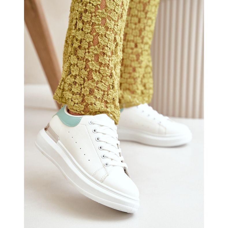 Sneakers med låg plattform för kvinnor gjorda av ekologiskt läder, vitt och grönt, Nevelena 2