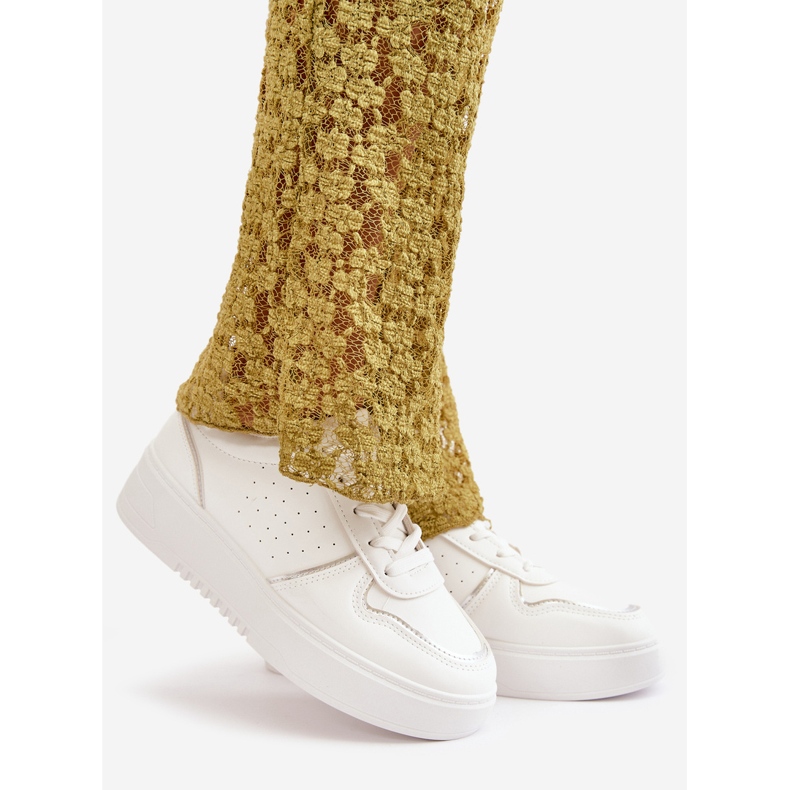 Platformsneakers dam med dekorativ snörning, Vit Mistra 1