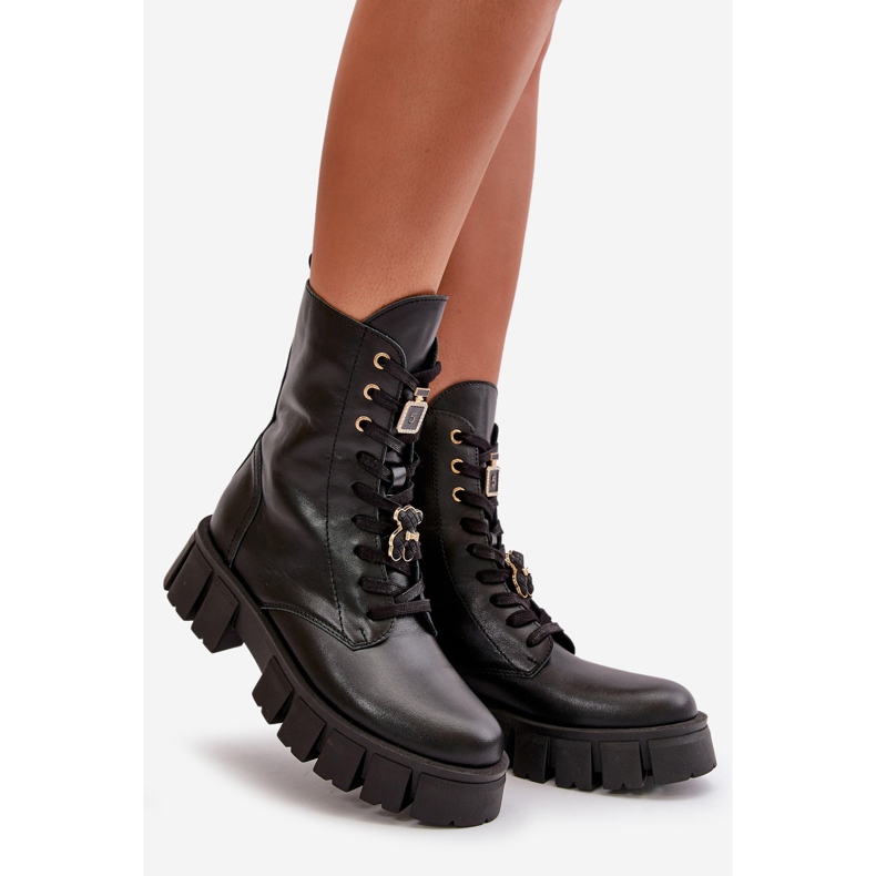 Läderarbetarstövlar för kvinnor med stift CheBello 4247 Svart 1