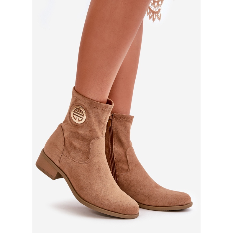 Jezzi Kvinnors ankelstövlar fästs med dragkedja med dekorativa detaljer Eco Mocka Beige Lerioria 1