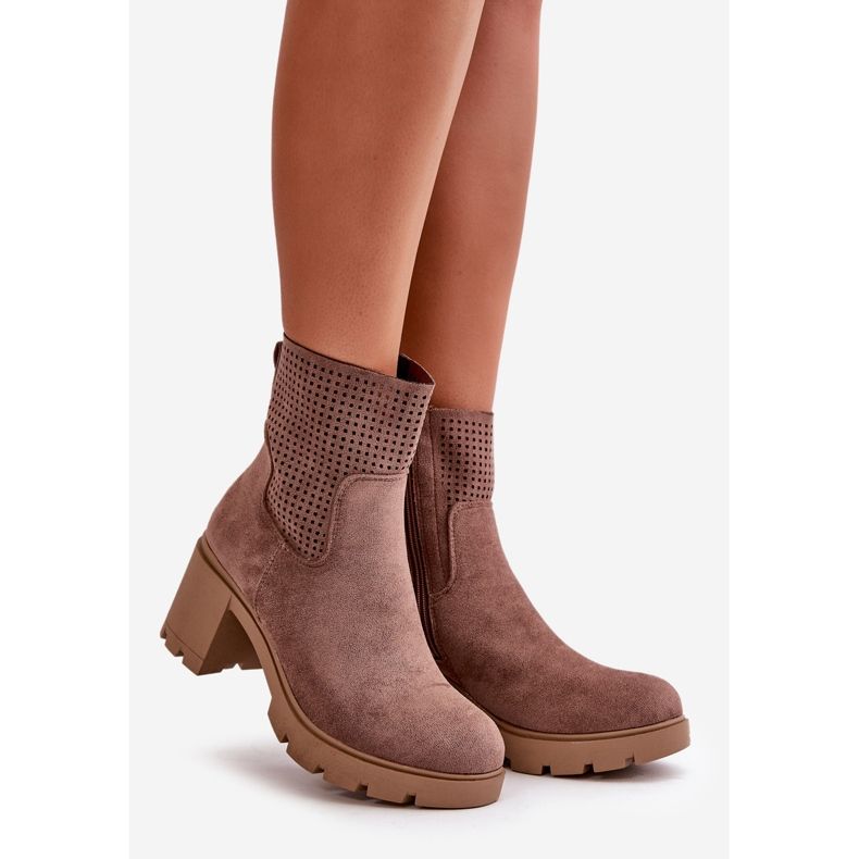 Jezzi Kvinnors ankelstövlar på hög klack, fäst med dragkedja, Eco Mocka Brun Rashmi 1