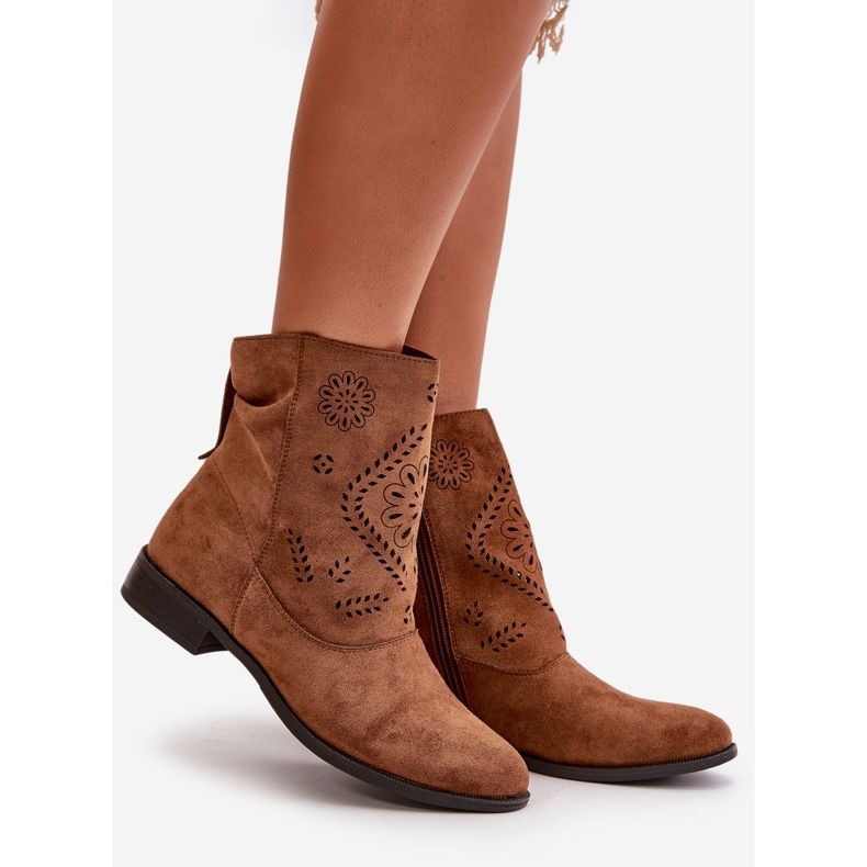 Jezzi Genombrutna låga stövlar för kvinnor med dragkedja, brun Irinette 1