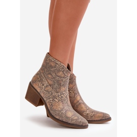 Jezzi Cowboystövlar för kvinnor med dragkedja, djurmönster, guldmerisin gyllene 1