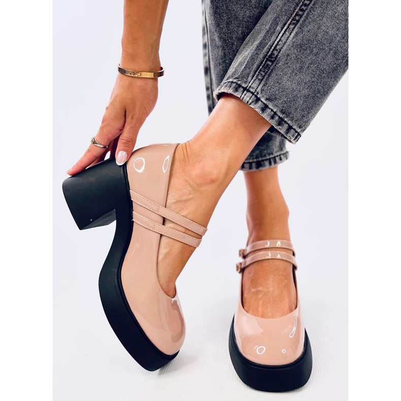 Lorai Khaki pumps med bred häl beige 1