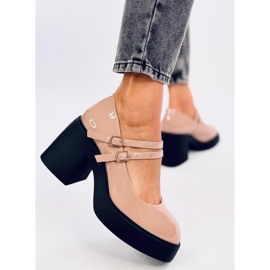 Lorai Khaki pumps med bred häl beige 2