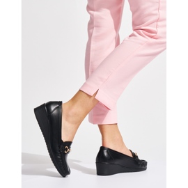 Svarta wedge loafers för kvinnor med gulddekor 2