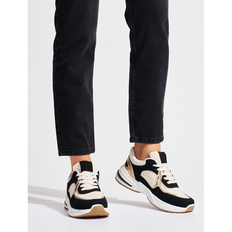 Svarta och beige sneakers med tjock sula vit 2