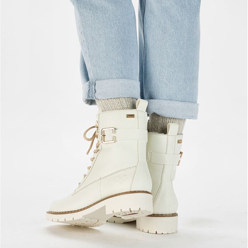 Vattentäta vita arbetsstövlar för kvinnor Rieker Y9126-80 1