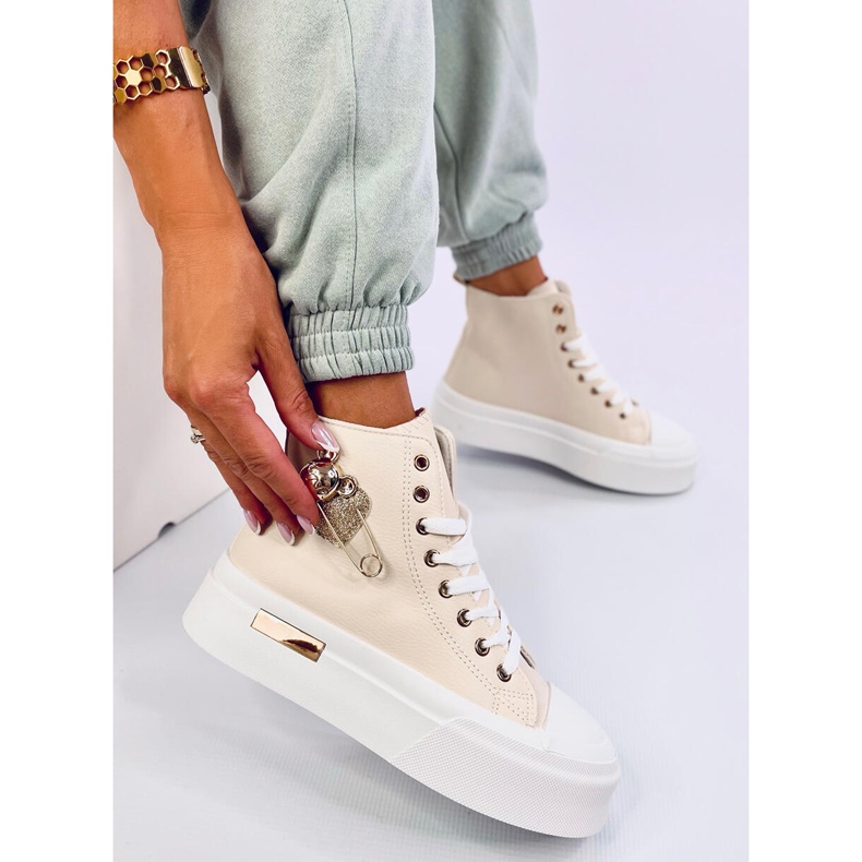 Arenas Beige high-top sneakers med säkerhetsnål 2