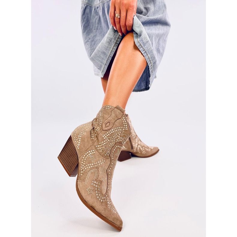 Lorenzo Khaki cowboystövlar med stenar beige 1
