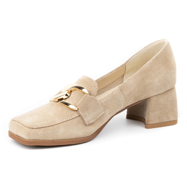 Exquisite Högklackade pumps i mocka dam 1355EX, beige 1