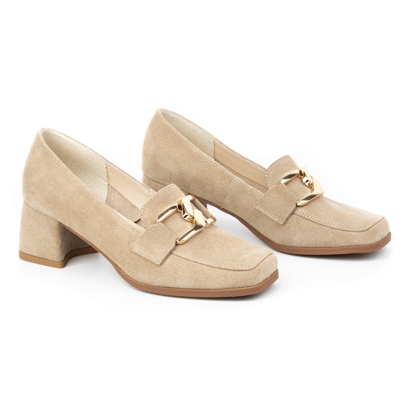 Exquisite Högklackade pumps i mocka dam 1355EX, beige 2