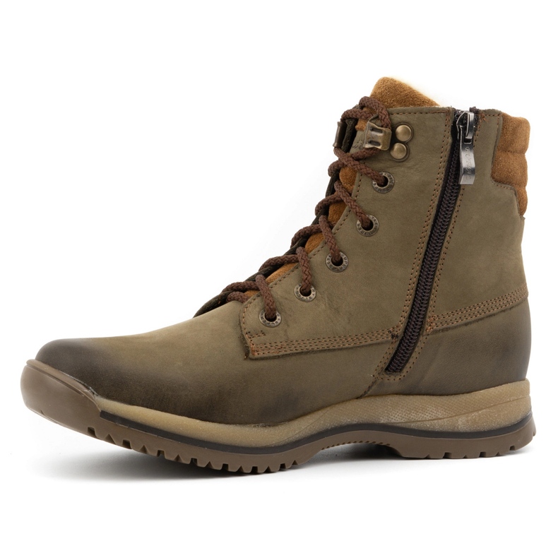 Olivier Vandringsskor i läder för kvinnor med ankelstövlar med snörning, vinter 360BB, oliv grön 1