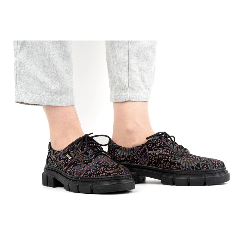 Olivier Skinnskor för kvinnor med tjock sula, blommor 1134, turkos mångfärgad 2