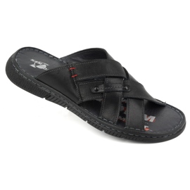 Kampol Flipflops i korsläder för män 203KAM, svart 3