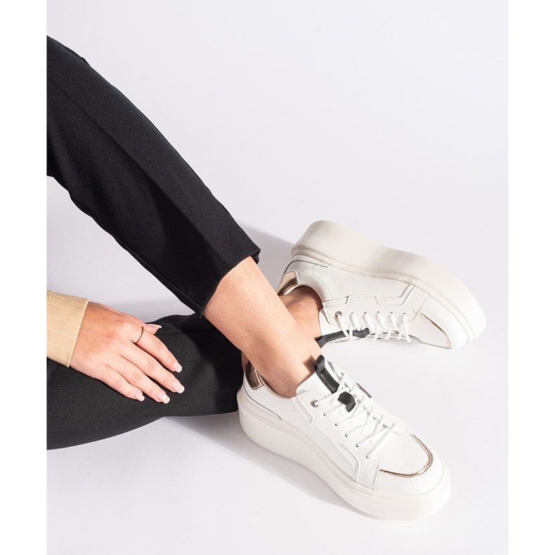 Vita plattformssneakers i läder 2