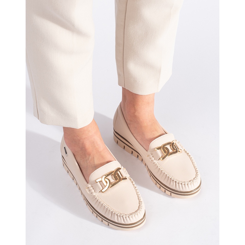 Beige dam loafers på plattformen 2