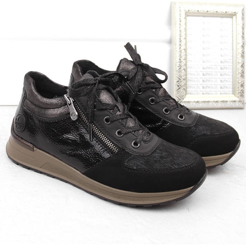 Isolerade svarta sneakers för kvinnor Rieker N1407-00 2
