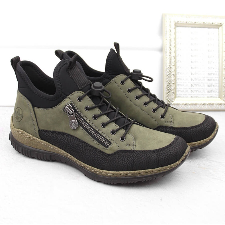Bekväma damskor, gröna sneakers Rieker N32G3-54 2