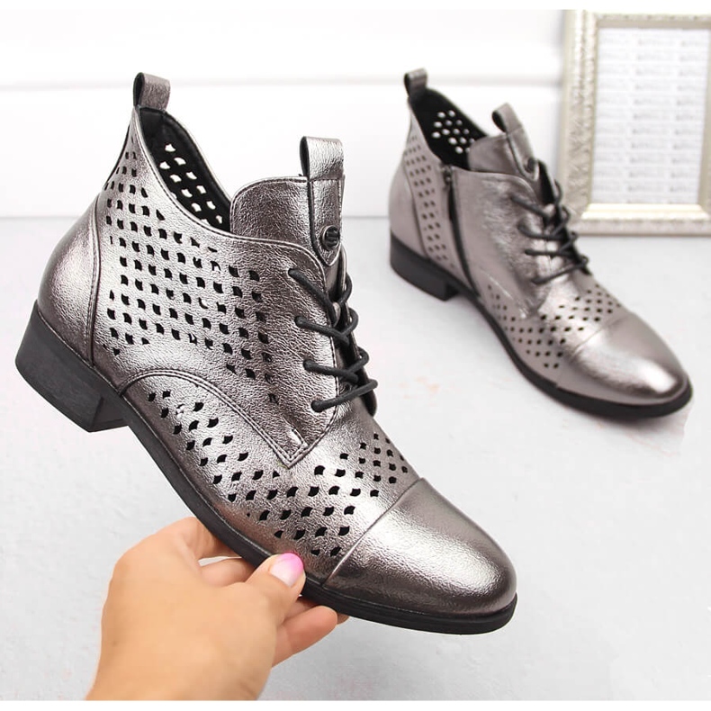 Genombrutna ankelboots för kvinnor Potocki SZ12091 silver- 1