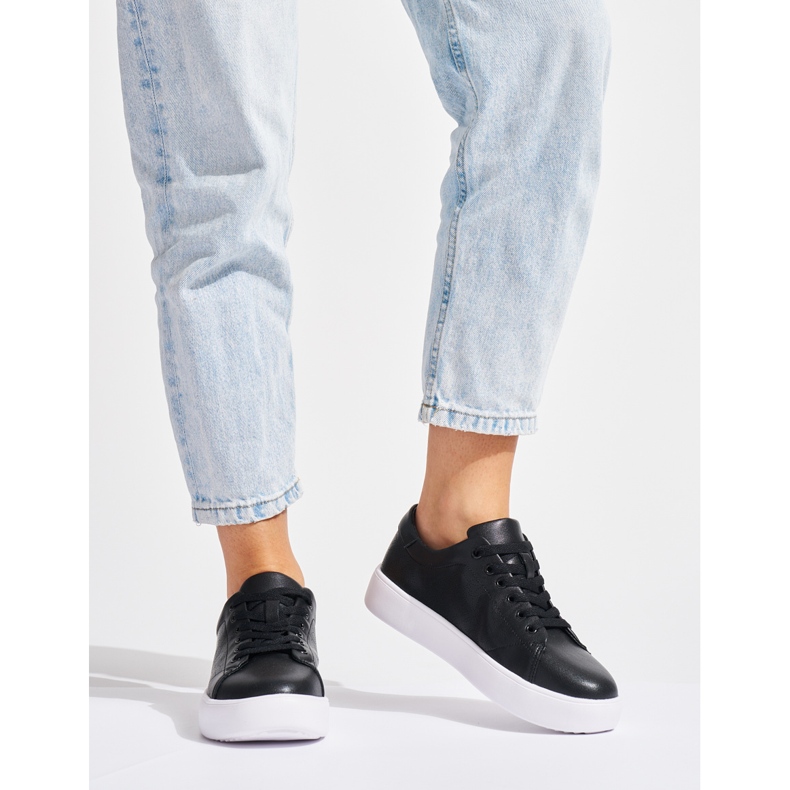 Sergio Leone Svarta sneakers i läder med snörning för kvinnor 2