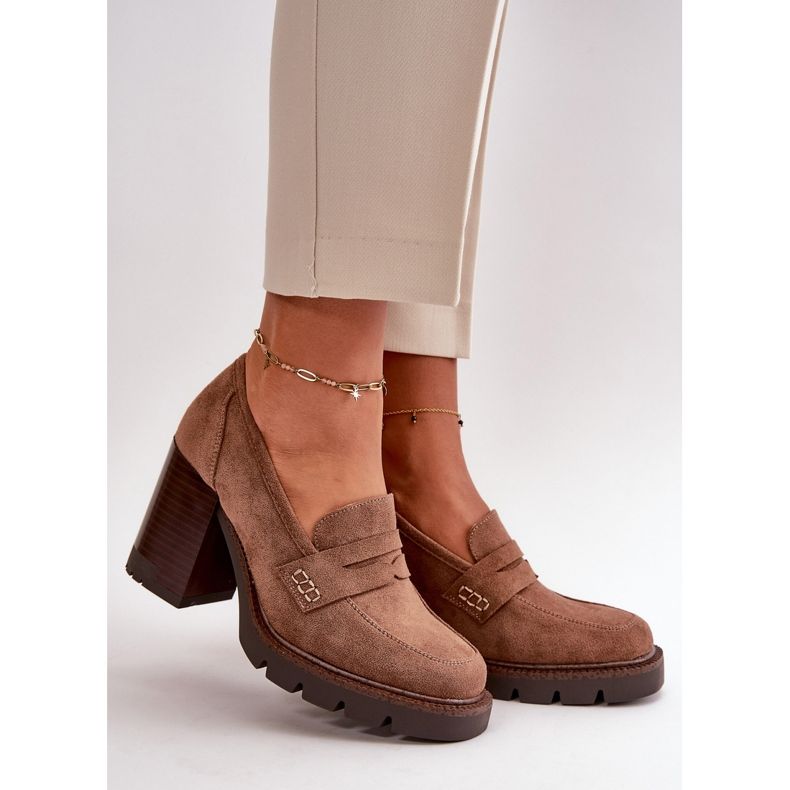 Högklackade damskor gjorda av ekomockabrun Vinceza 58105 2