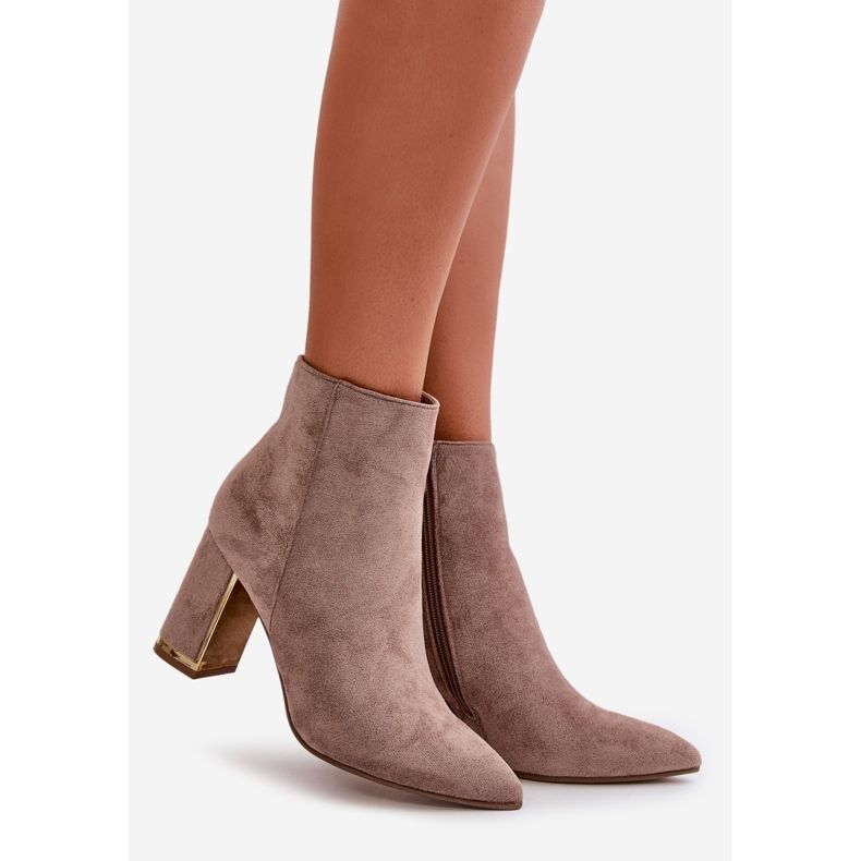 Ankelstövlar för kvinnor på hög klack, fäst med dragkedja, isolerad ekomocka, beige Mevair 1