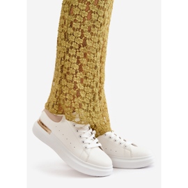 Sneakers med låg plattform för kvinnor gjorda av ekologiskt läder, vitt och beige, Nevelena 1