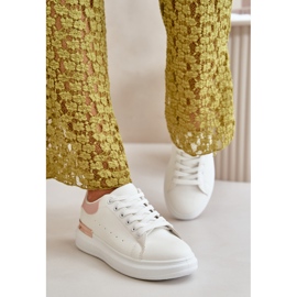 Låga sneakers för kvinnor på en plattform gjorda av ekologiskt läder, vitt och rosa, Nevelena 3