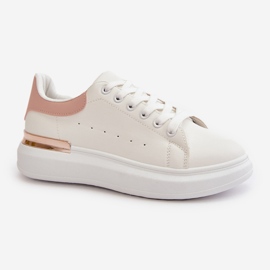Låga sneakers för kvinnor på en plattform gjorda av ekologiskt läder, vitt och rosa, Nevelena 4