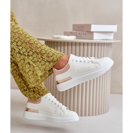 Låga sneakers för kvinnor på en plattform gjorda av ekologiskt läder, vitt och rosa, Nevelena 7